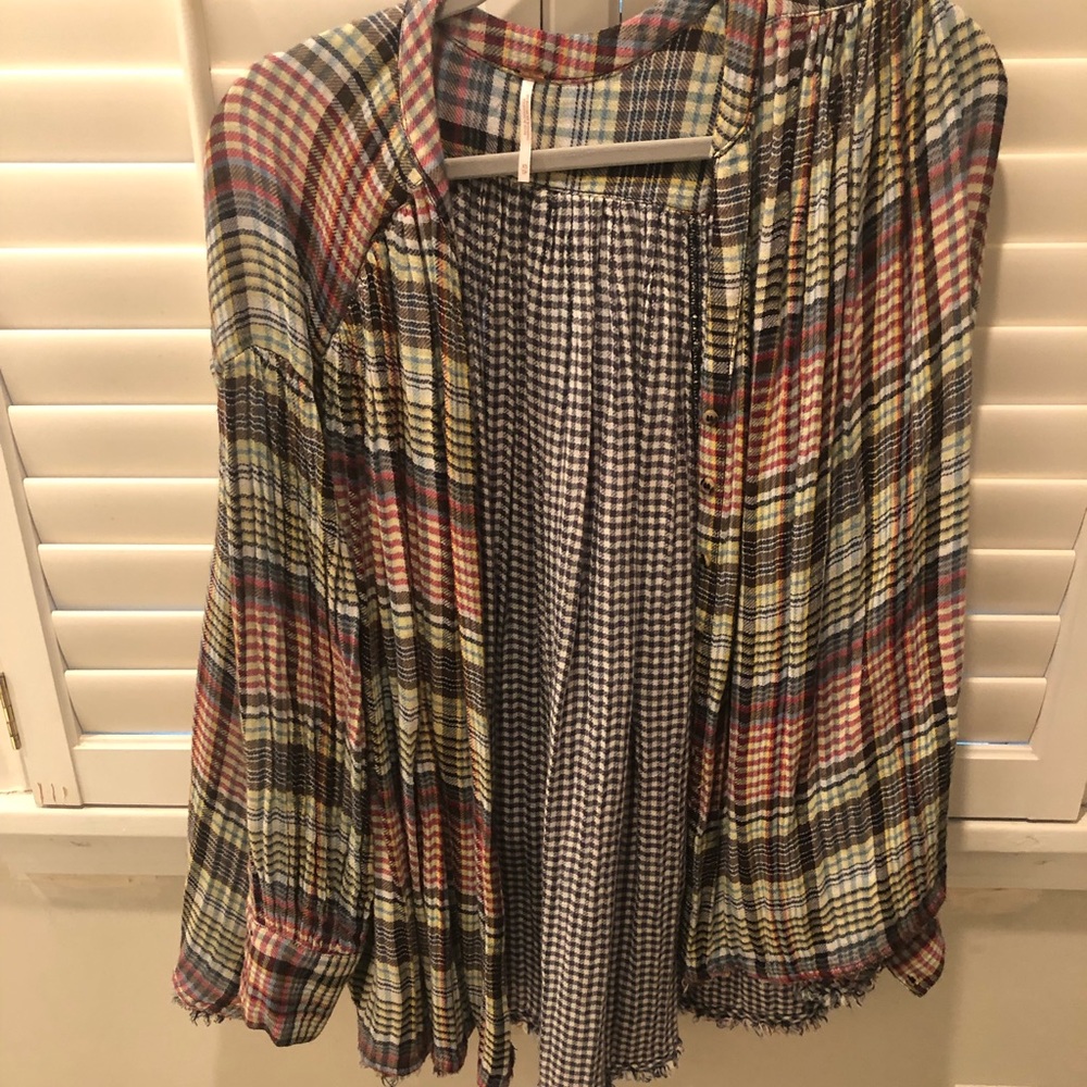 Free People Multi Come On Over Plaid Shirt